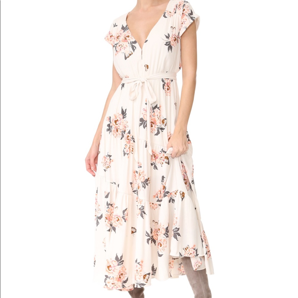 Free People Cream Floral Maxi Dress with Pink and Green Accents